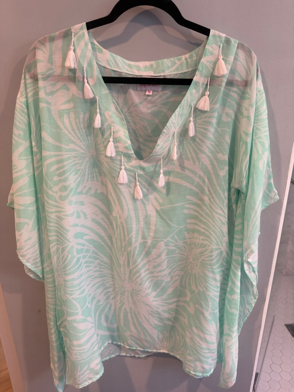 Mint Floral Tassel Swim Cover-Up Tunic